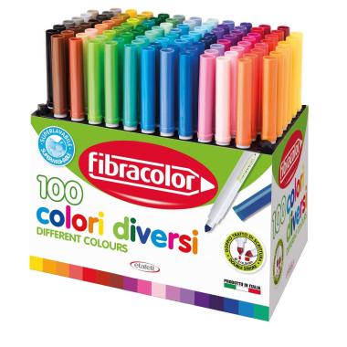 Fibracolor 100 colori diversi - pennarelli punta conica - schoolpack 100 pz