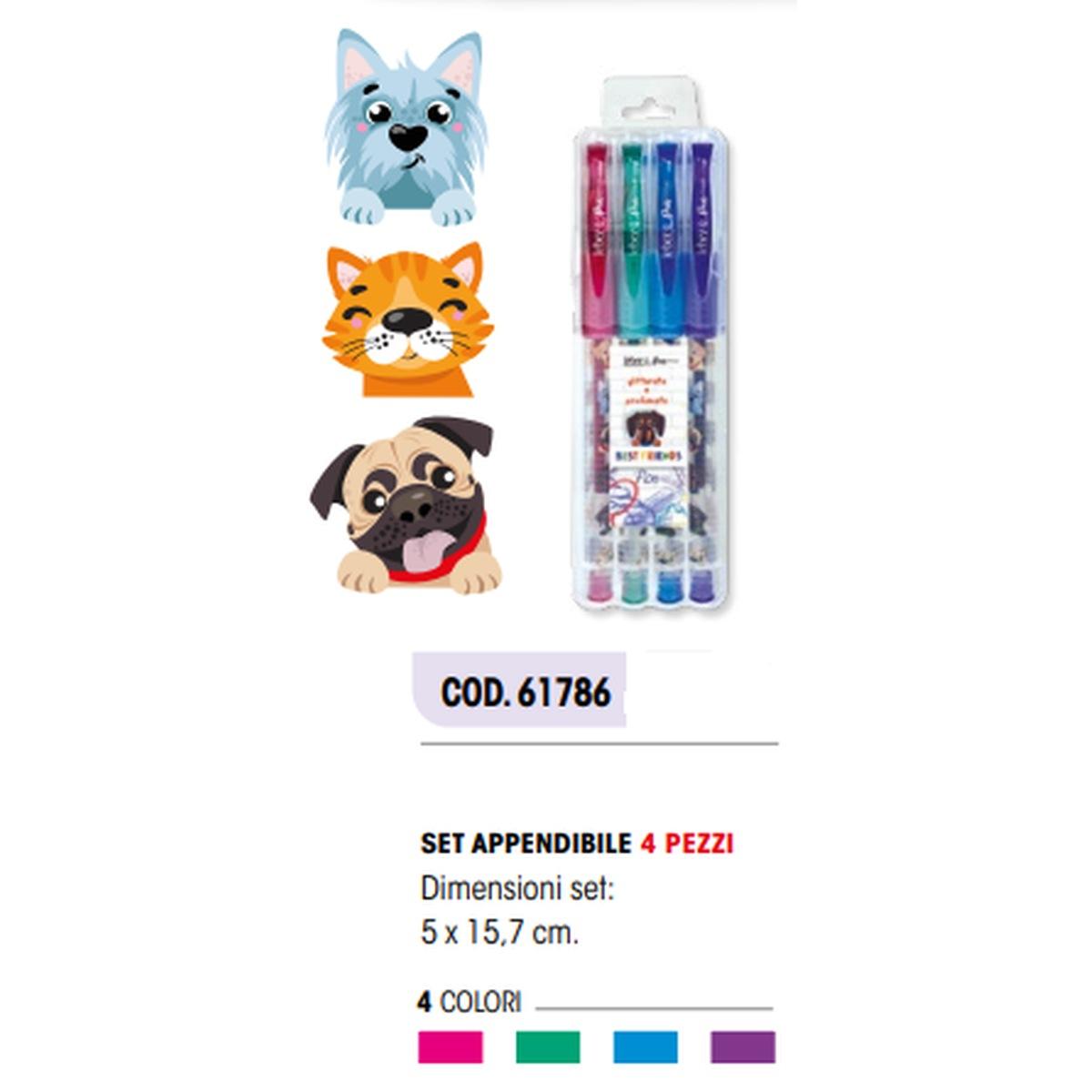 Lebez penna gel fantasy con inchiostro glitterato e profumato - set appendibile da 4 pezzi.