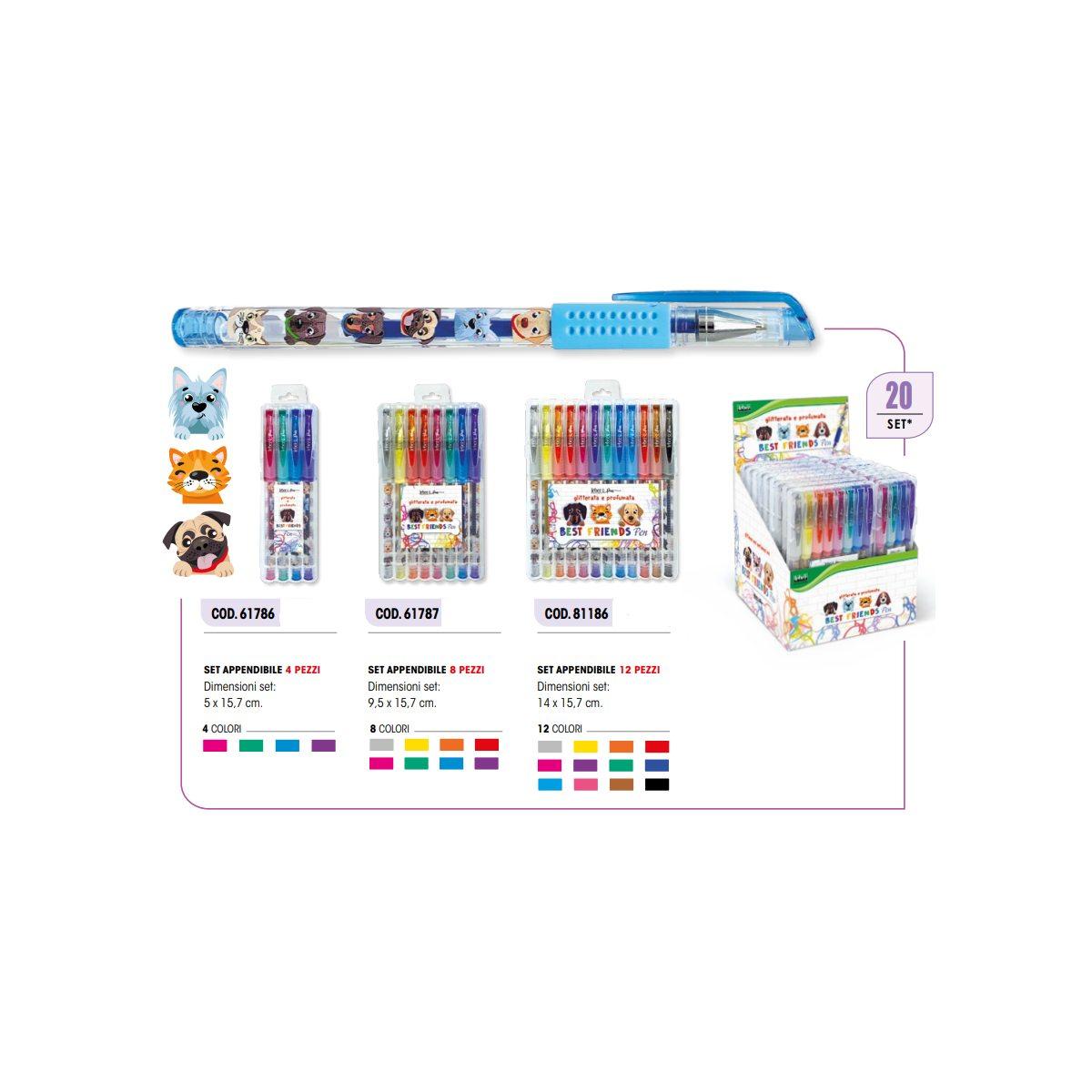 Lebez penna gel fantasy con inchiostro glitterato e profumato - set appendibile da 4 pezzi.