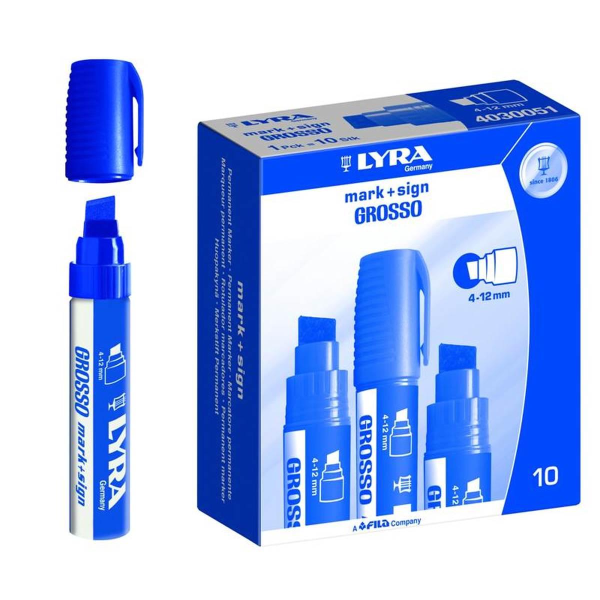 Lyra grosso - marcartore permanente a base alcool con corpo in plastica e cappuccio con clip - punta a scalpello Ø 8-12 mm