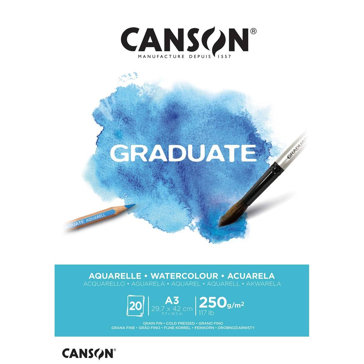 Canson graduate - blocco per acquarello - grana fine - formato a4 (212 x 297 mm) - 20 fogli - 250 gr/mq
