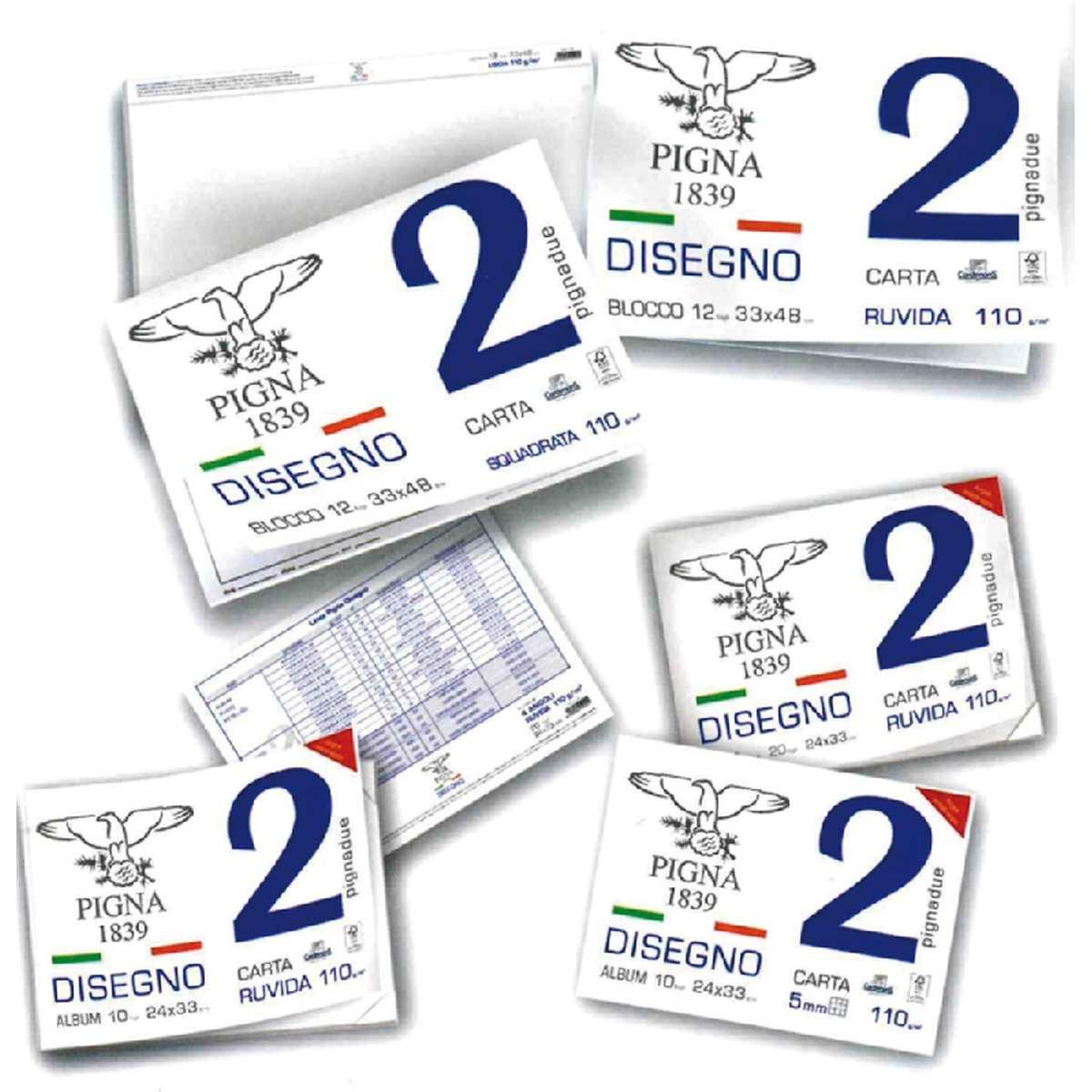 Pigna - album disegno pigna 2 - carta liscia riquadrata - 12 fg - 110 gr - 33 x 48 cm