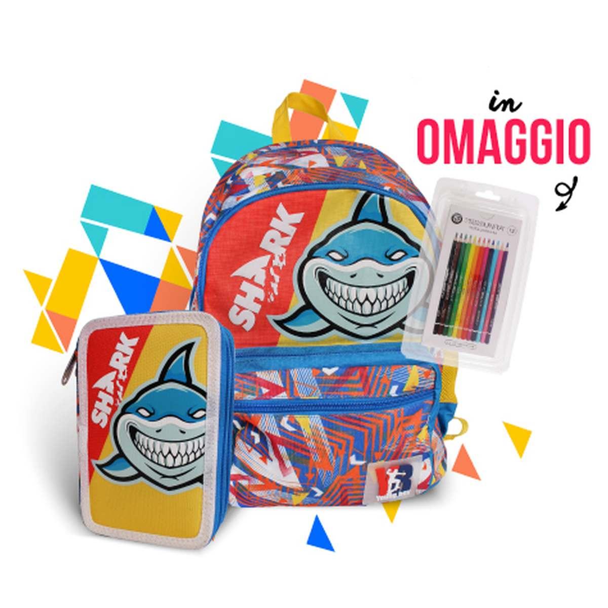 Young people - zaino starter shark + 12 pastelli tinta unita