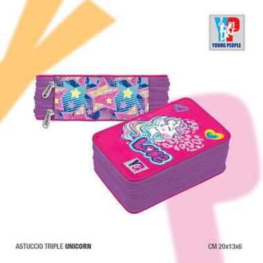 Young people - astuccio 3 zip starter love unicorn