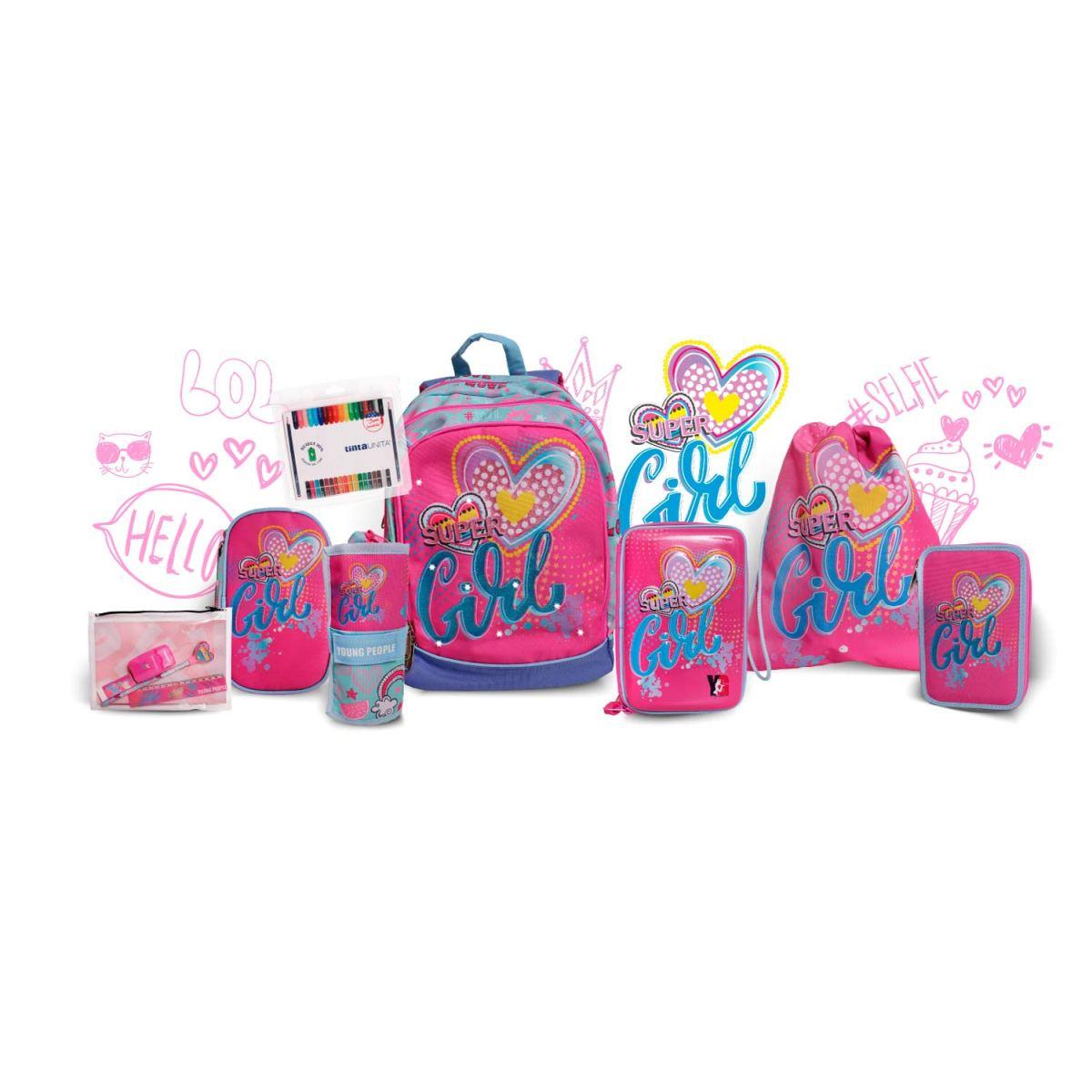 Young people - zaino linea dream super girl + luci + omaggio: ricarica astuccio tinta unita 18 + 18