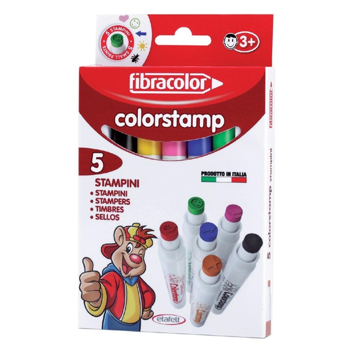 Fibracolor colorstamp - pennarello stampino superlavabile - disegni assortiti - scatola con 5 stampini