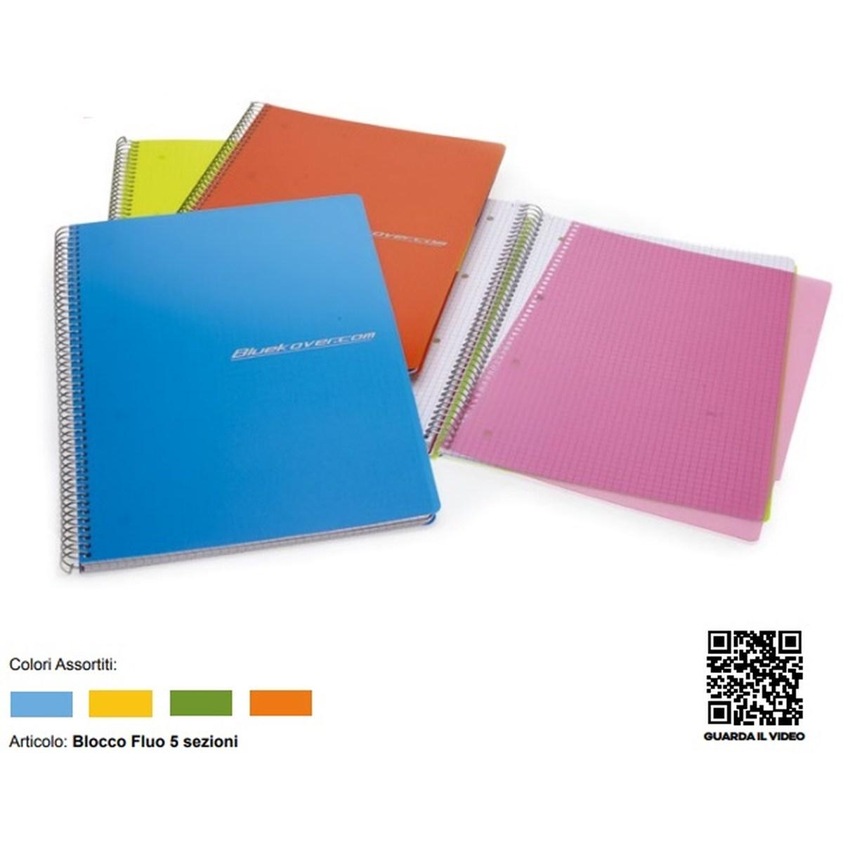 Bluekover - blocco spiralato - a4 - 116 fg - 70 gr - 4 divisori in pp colorato