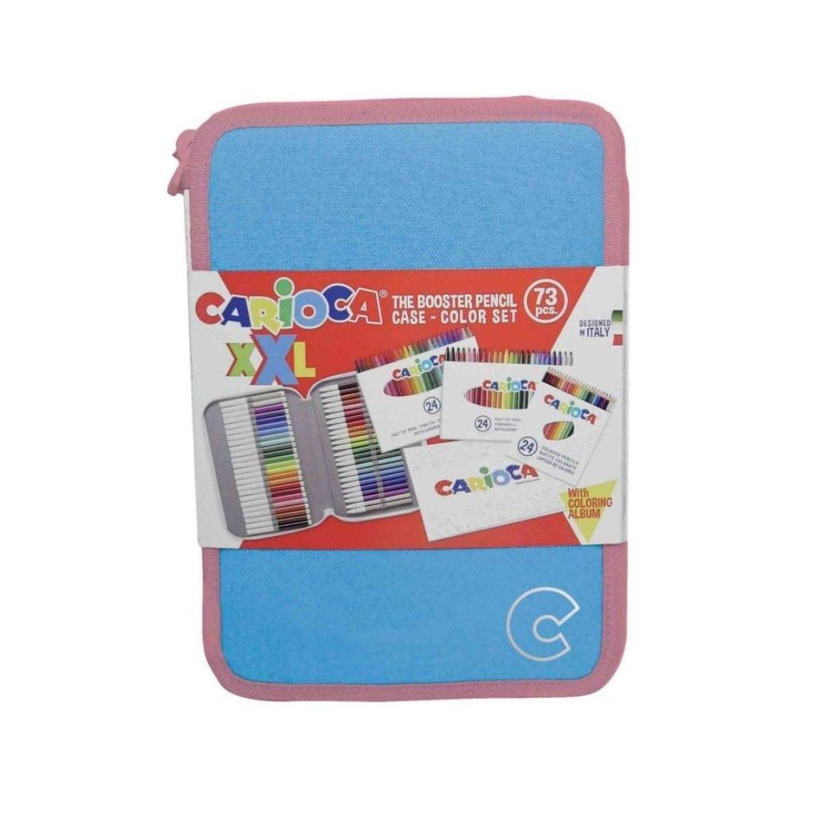 Carioca astuccio xxl pastel - astuccio grande a tracolla con matite colorate e pennarelli -  astuccio 2 zip con album da colorare - 73 pezzi