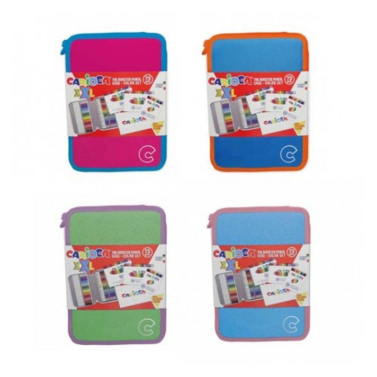 Carioca astuccio xxl pastel - astuccio grande a tracolla con matite colorate e pennarelli -  astuccio 2 zip con album da colorare - 73 pezzi