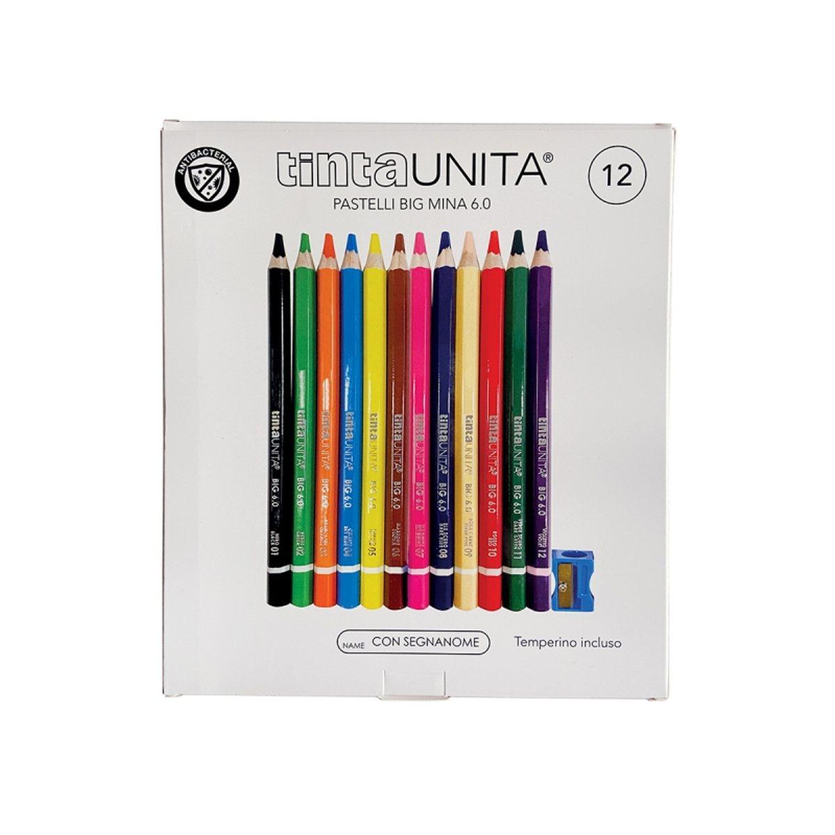 Tintaunita - pastelli colorati big - mina Ø 6 mm - temperino incluso - 12 pz