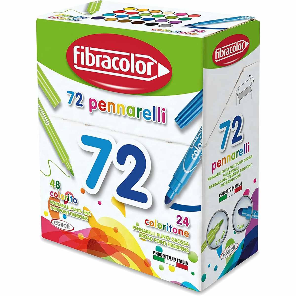 Fibracolor - 72 pennarelli - 48 colorito punta fine 2,9 mm - 24 coloritone punta grossa 5 mm