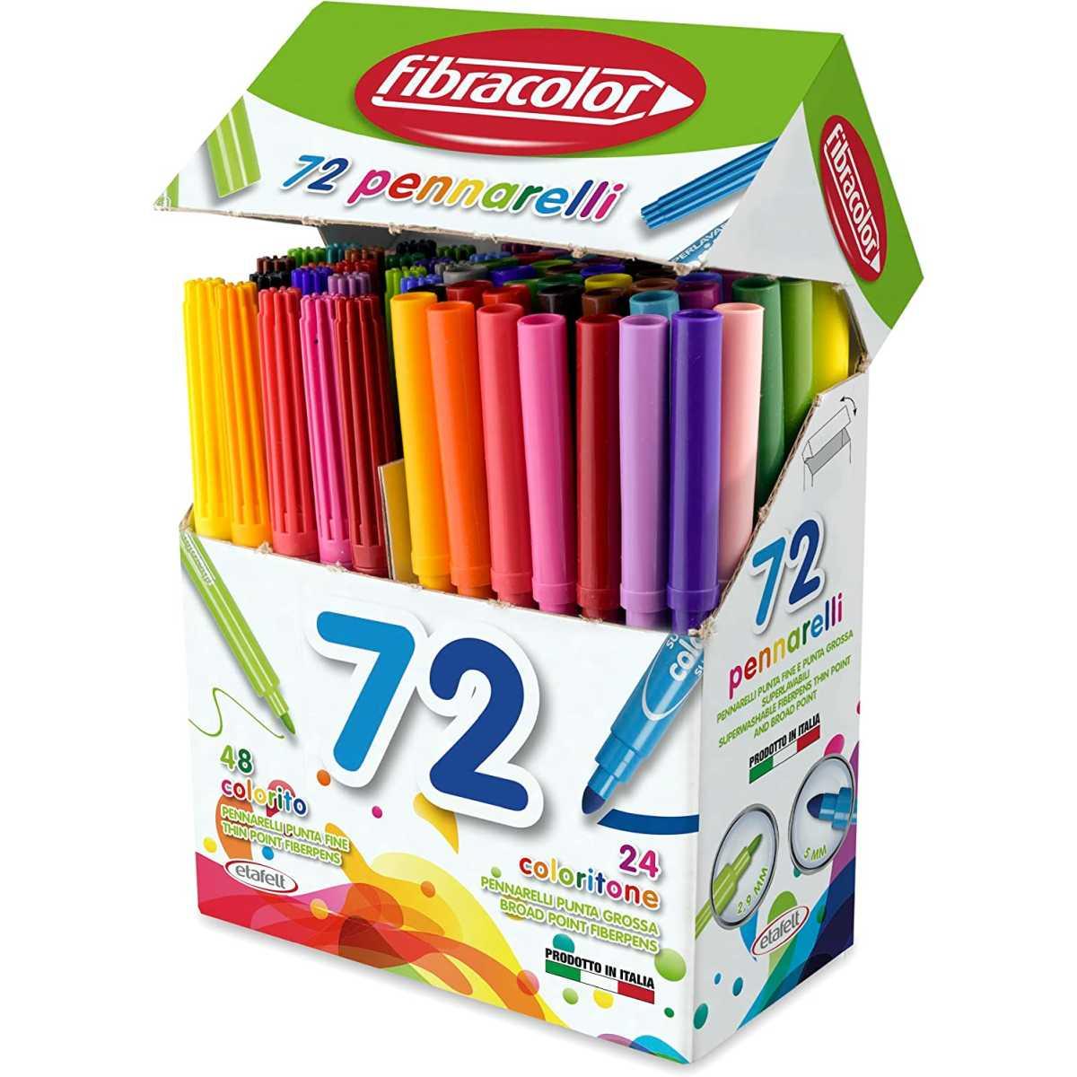 Fibracolor - 72 pennarelli - 48 colorito punta fine 2,9 mm - 24 coloritone punta grossa 5 mm