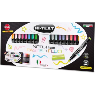 Hi-text - evidenziatori note it 7000 - 24 pz (14 pastel + 10 fluo) - punta scalpello