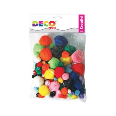 Deco - pompons misure e colori assortiti - busta da 100 pezzi