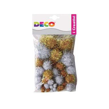Deco - pompons lam misure assorite - oro e argento
