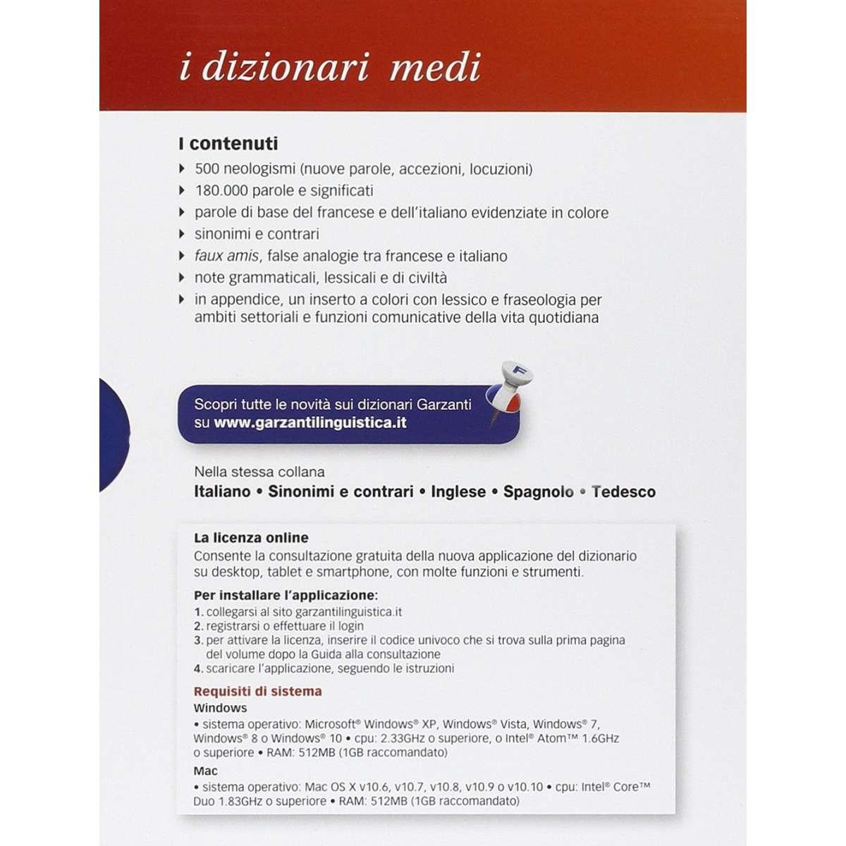 Garzanti - dizionario medio di francese (francese - italiano / italiano - francese) copertina flessibile