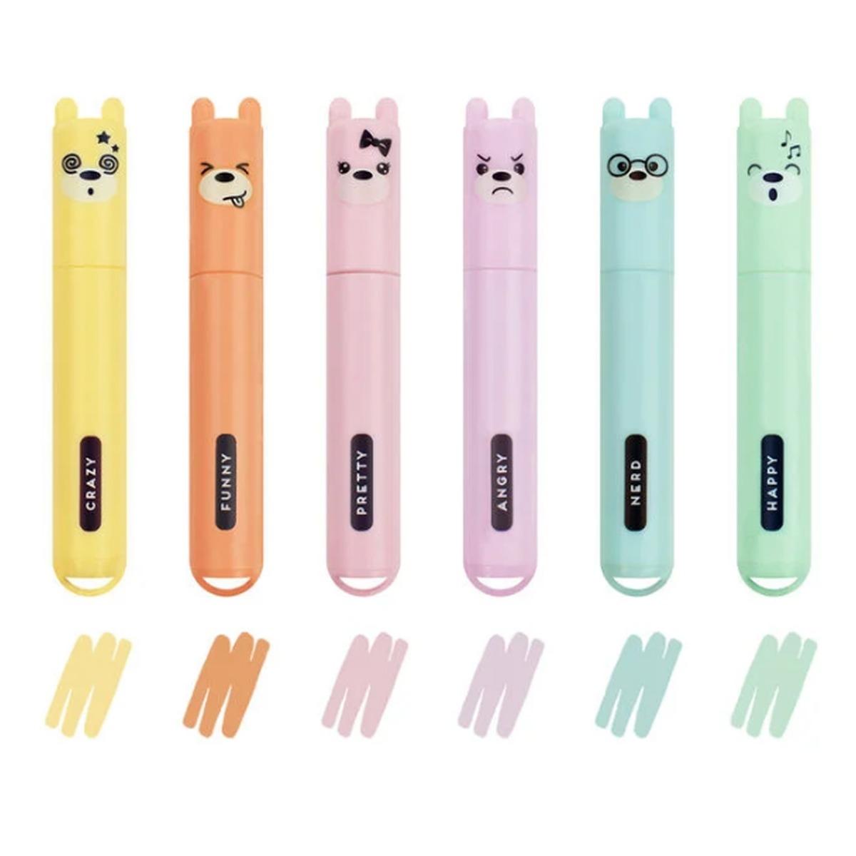 Legami - set of 6 mini pastel highlighters teddy's style - teddy bear