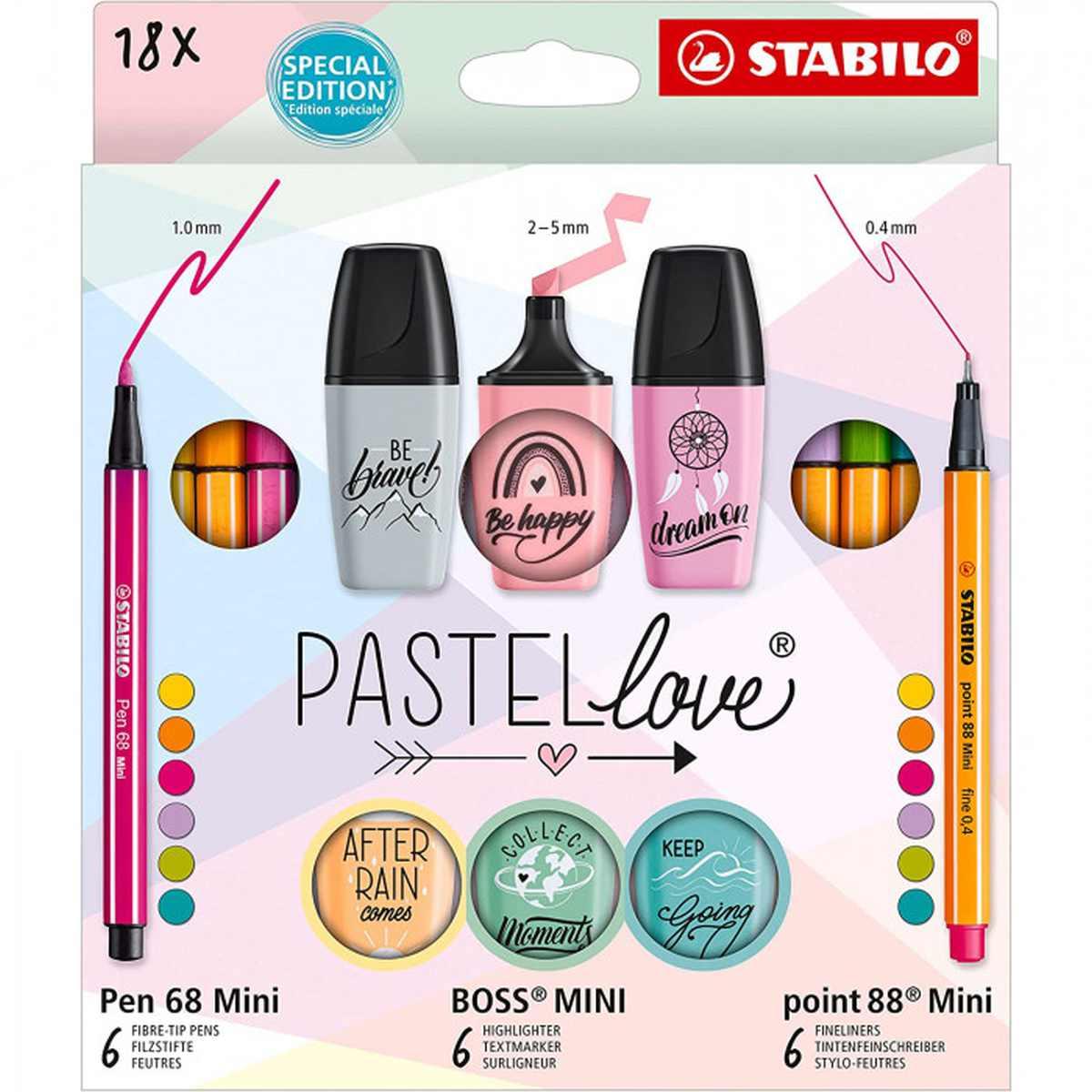 Stabilo - set mini world pastel love 18 pezzi