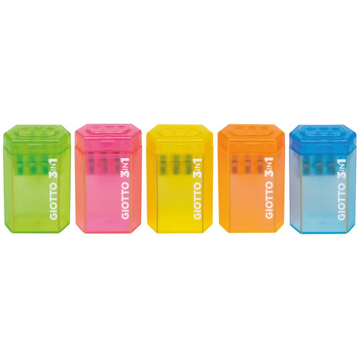 Giotto - temperino contenitore 3 fori (3 in 1) con chiusura e clip