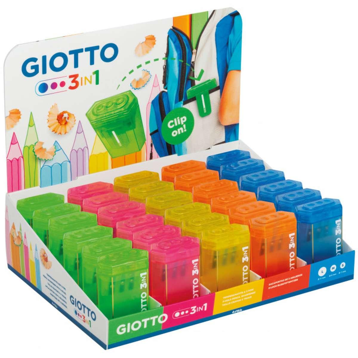 Giotto - temperino contenitore 3 fori (3 in 1) con chiusura e clip