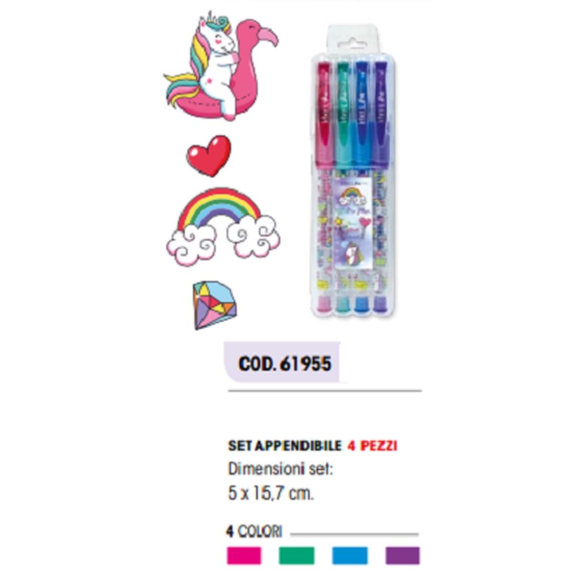 Lebez - penna gel pets con inchiostro glitterato profumato. set appendibile da 4 pezzi