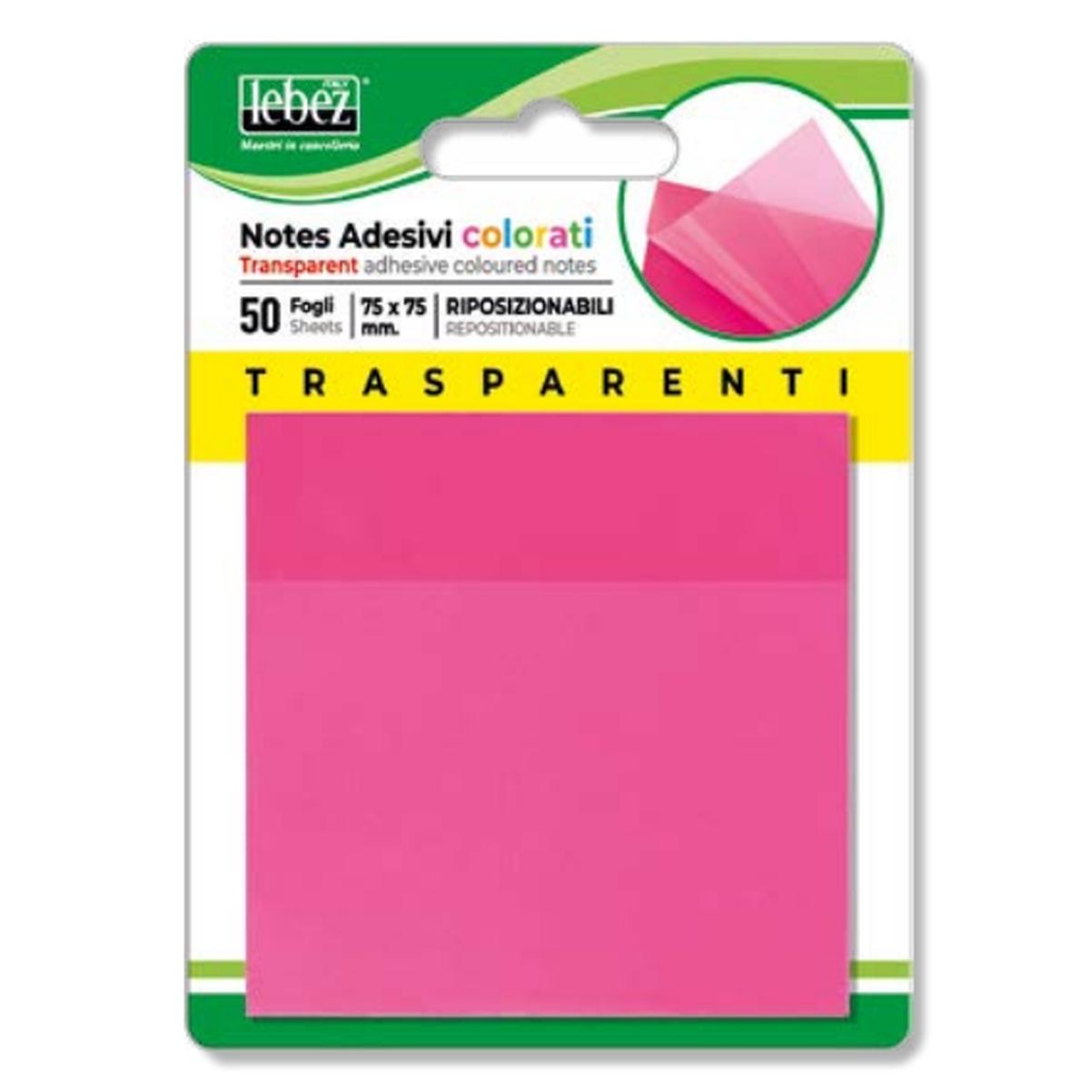 Lebez - notes adesivi colorati trasparenti - 50 fogli - 75 x 75 mm