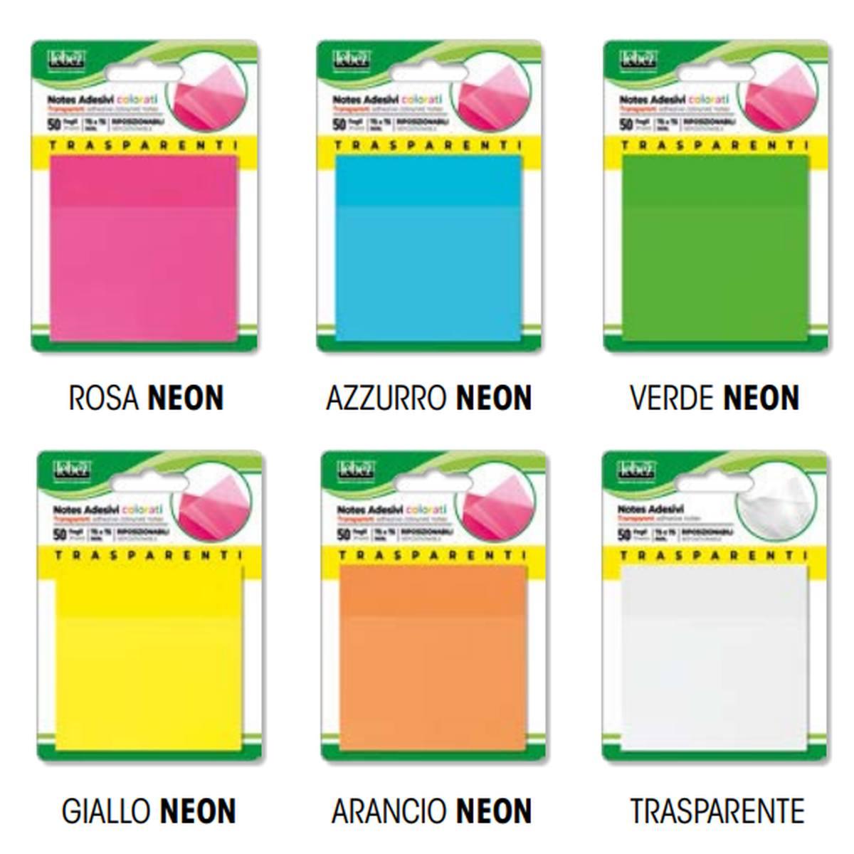 Lebez - notes adesivi colorati trasparenti - 50 fogli - 75 x 75 mm