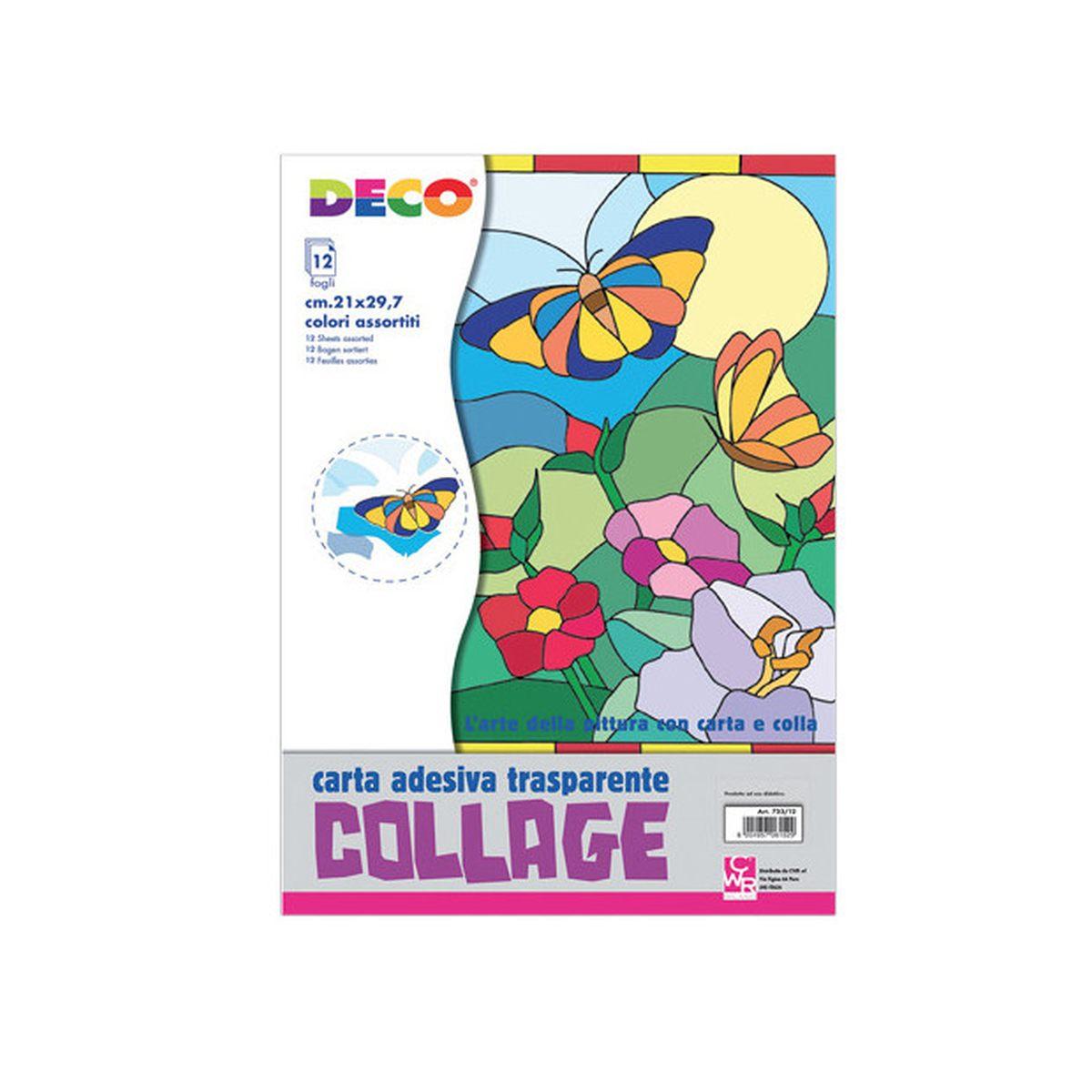 Deco - carta collage trasparente adesiva - a4 - 12 fg