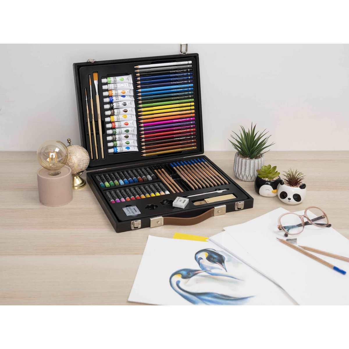 Colourbook - set disegno valigetta legno creativity essential drawing 83 pezzi