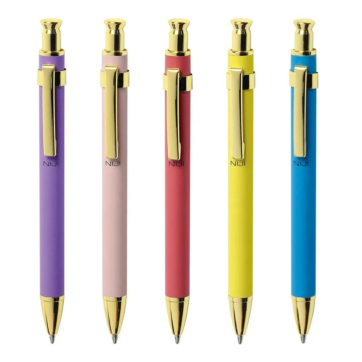 Niji - mini penna a sfera spring in metallo cromato e laccato