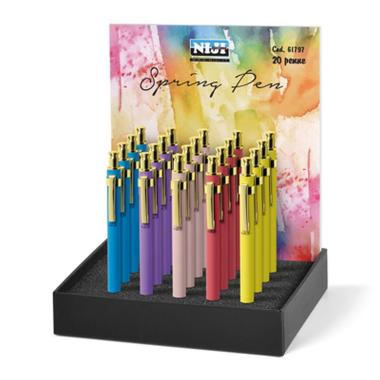 Niji - mini penna a sfera spring in metallo cromato e laccato