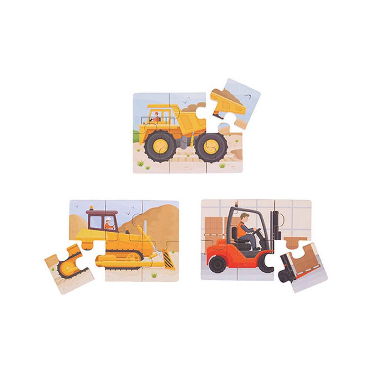 3 puzzle in legno mezzi da lavoro - cm.15 x 11 x 0,5 ogni