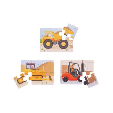 3 puzzle in legno mezzi da lavoro - cm.15 x 11 x 0,5 ogni