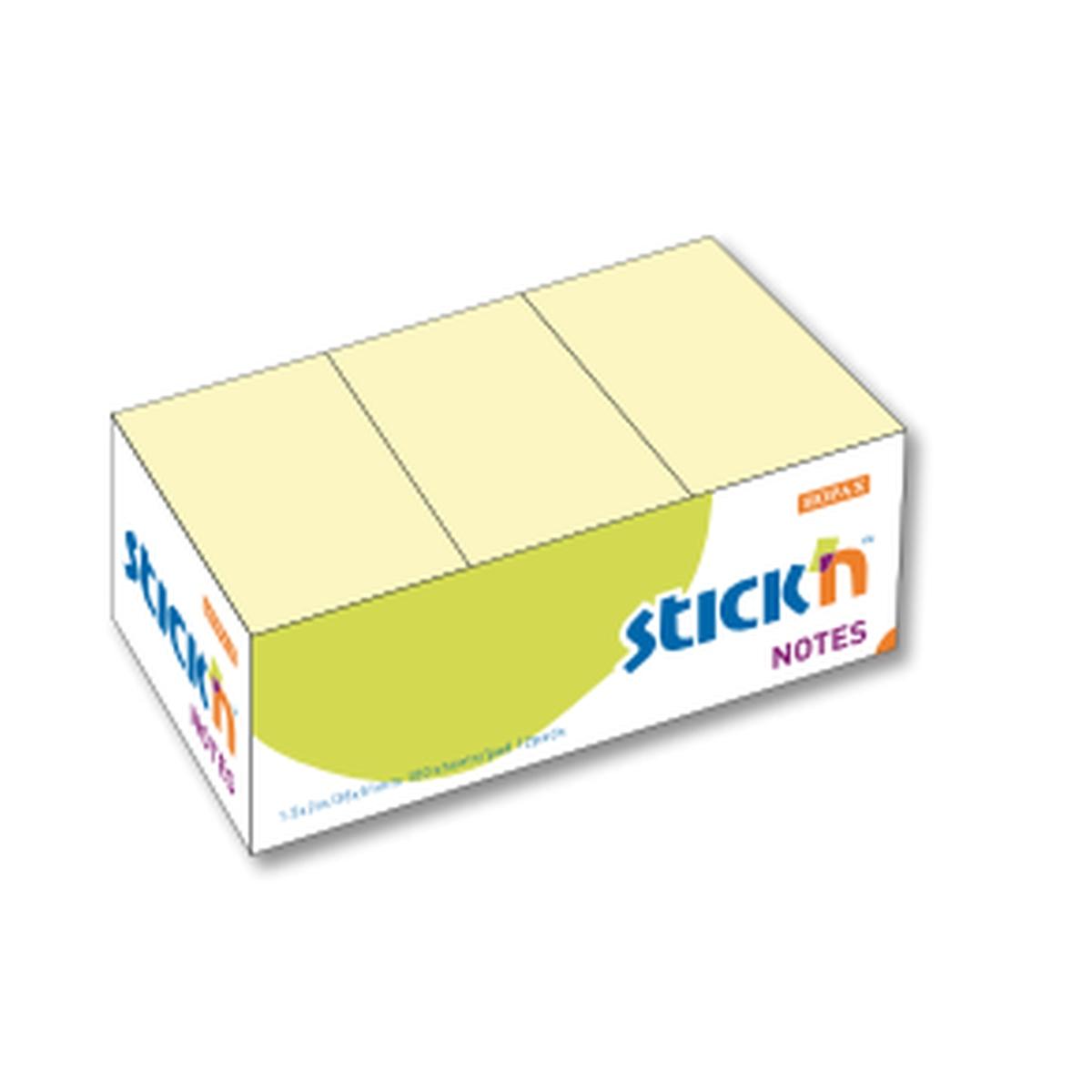Stick'n - foglietti adesivi rimovibili - 38 x 50 mm - 100 fg - giallo - 12 pz