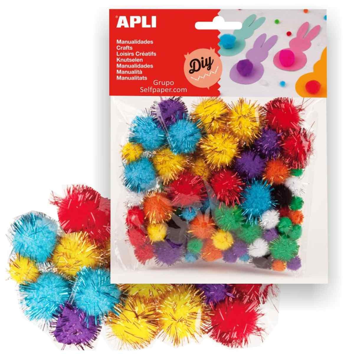 Apli - pom pon glitter assortiti - 78 pz