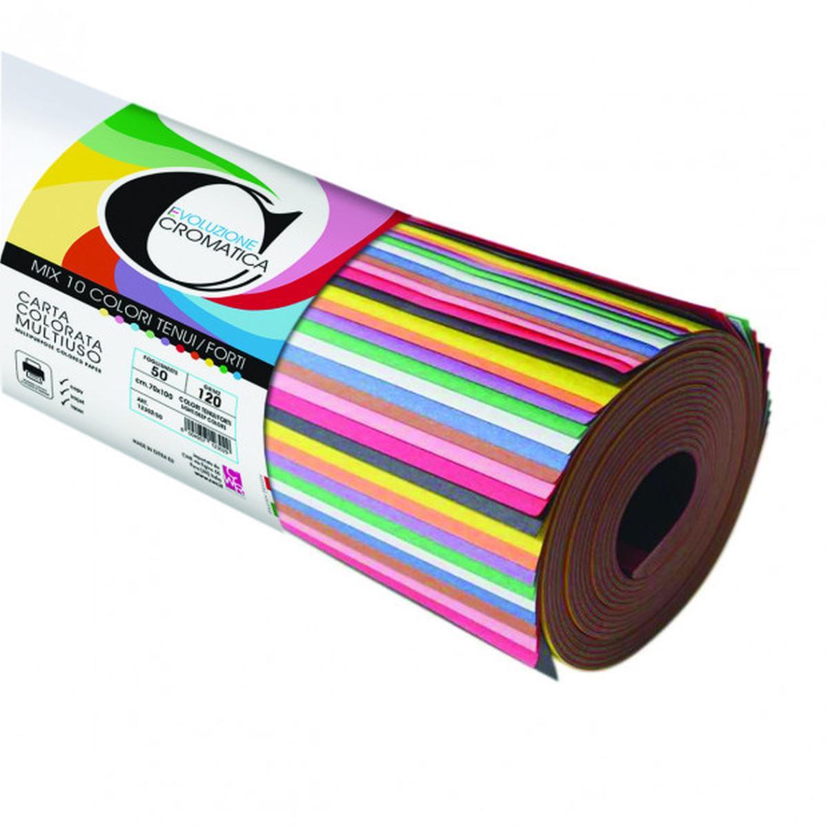 Carta colorata in risma colori assortiti - 70 x 100 cm - 50 fg - 120 gr