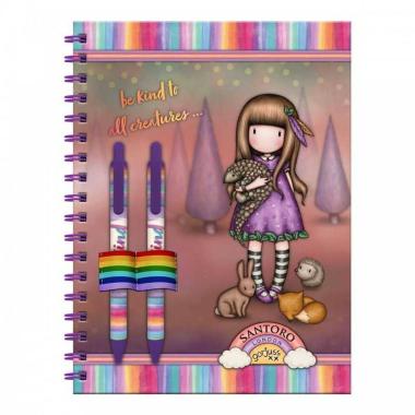 Santoro notebook con stationery - taccuino spiralato e due biro - gorjuss