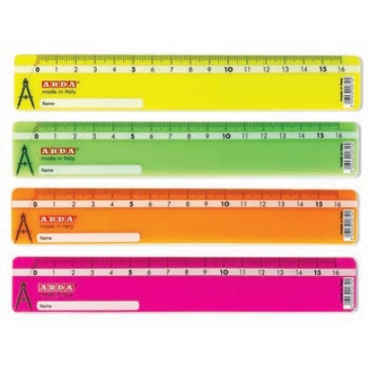 Arda - righello 16 cm fluo con puntatore compasso