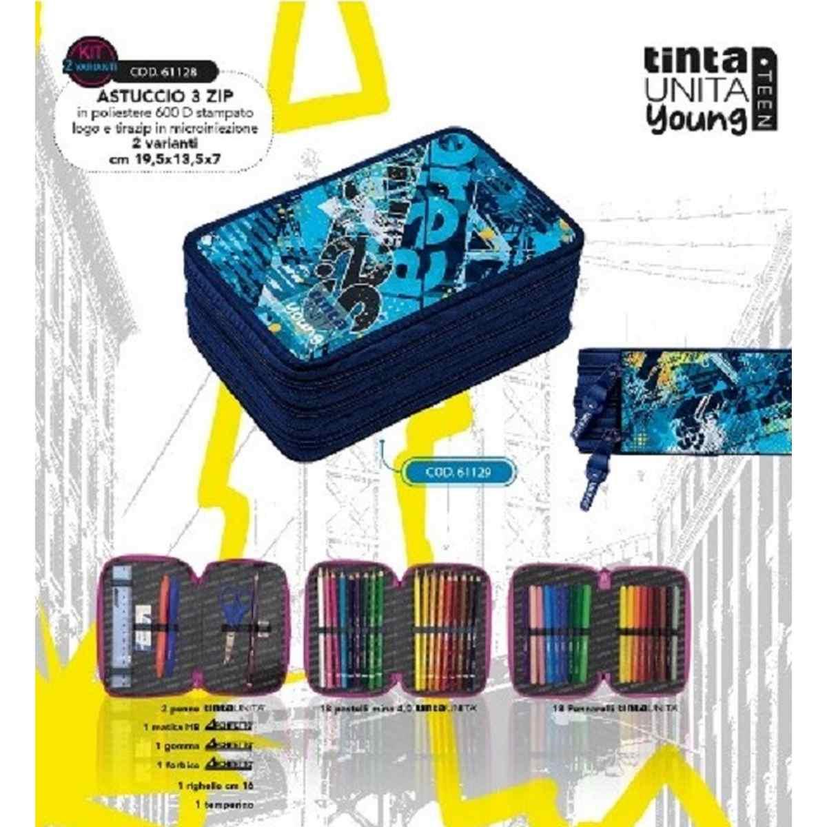 Astuccio 3 zip tintaunita teen