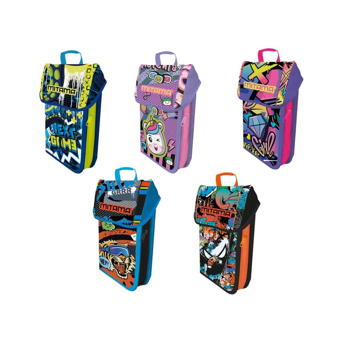 Astuccio scuola mitama 1 cerniera, up side boy/girl assortiti con 43 accessori