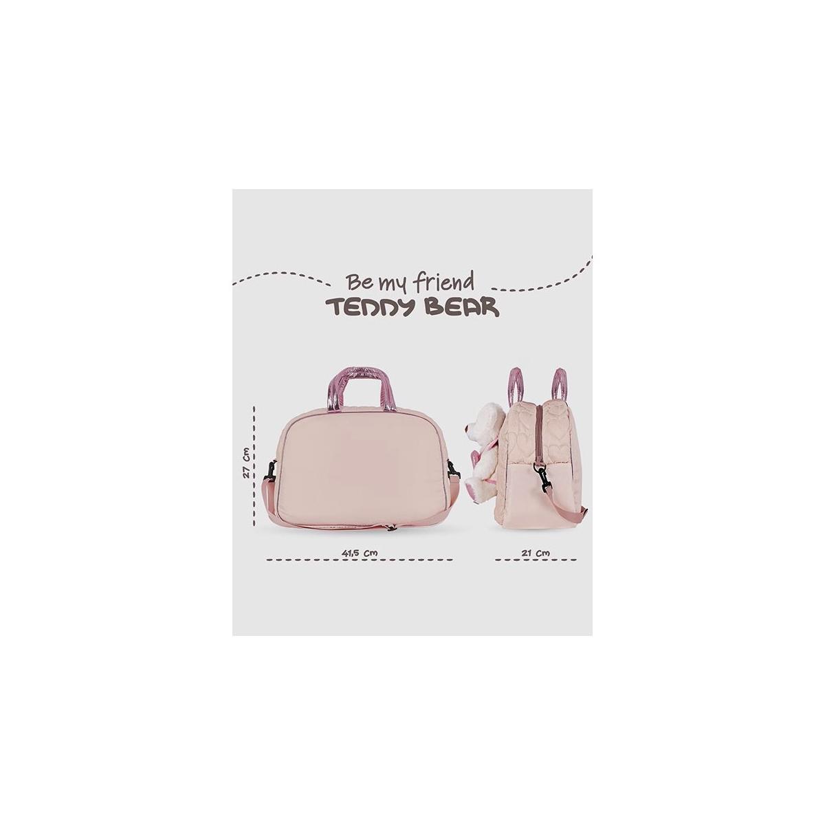 Borsa grande da viaggio rosa con peluche teddy bear perletti toys