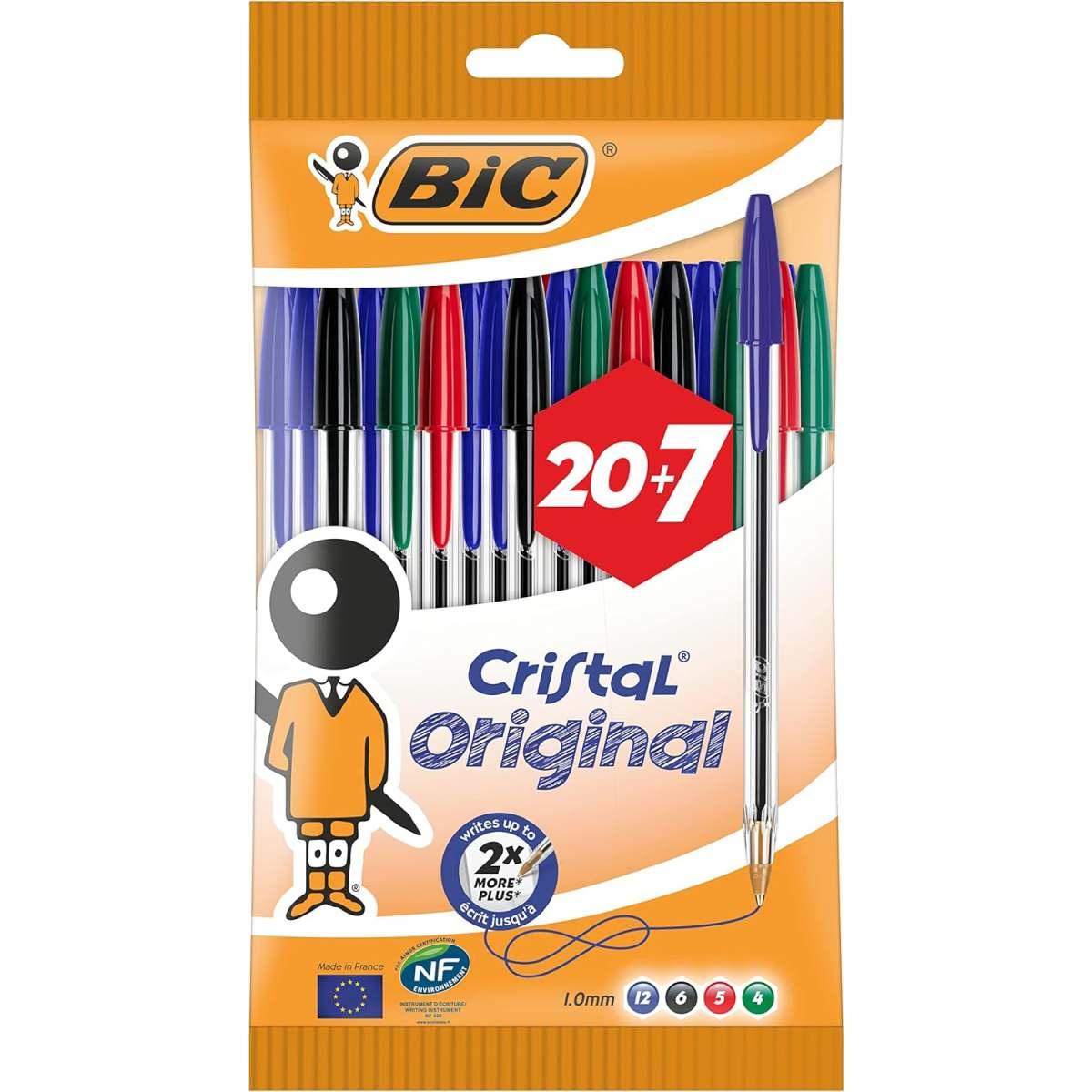 Bic cristal original - penna a sfera con cappuccio - set 20+7