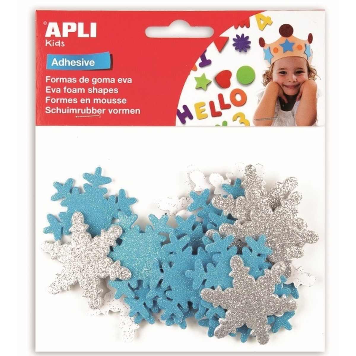 Apli - gomma eva glitter - fiocchi di neve - 22 pz