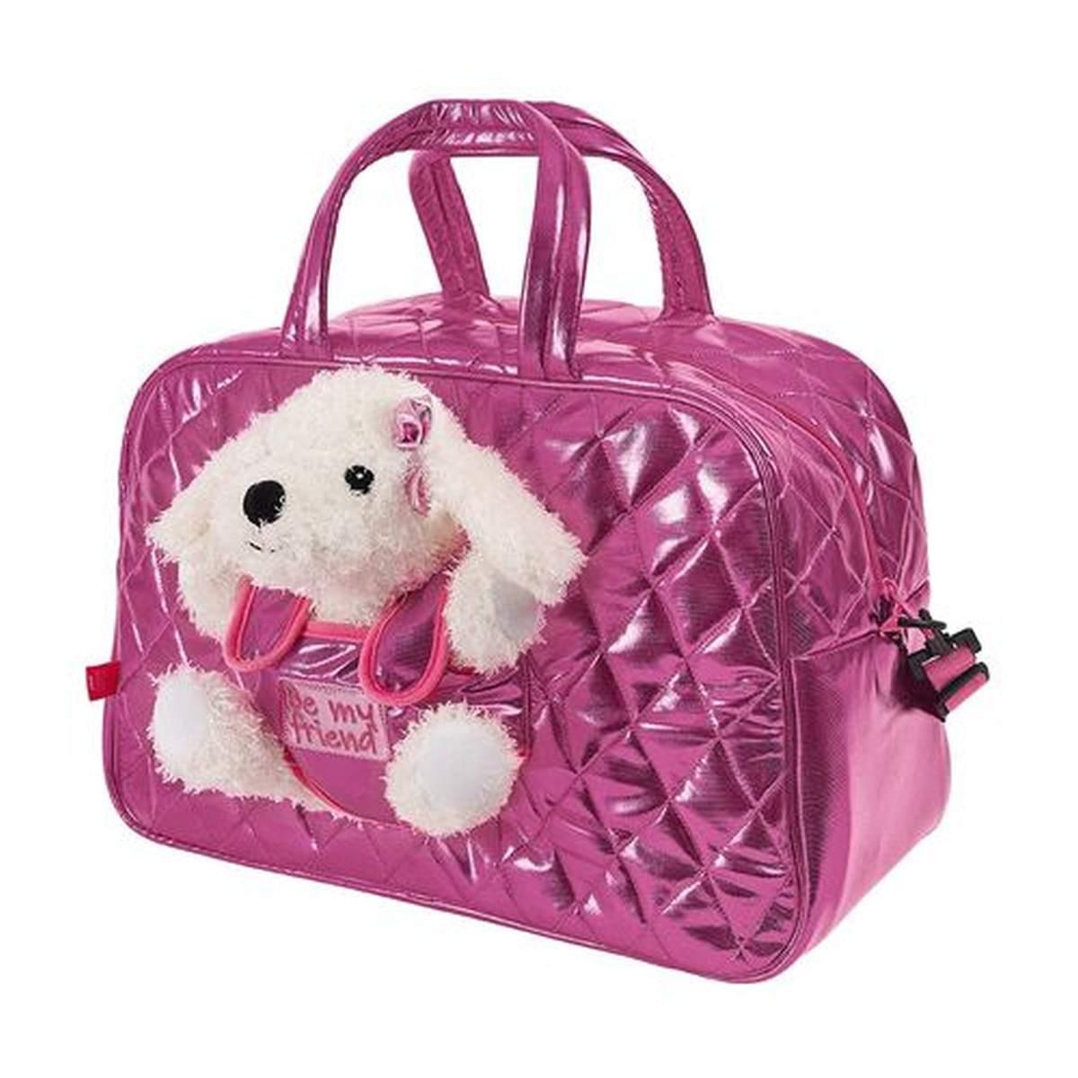 Borsa grande da viaggio fucsia con peluche didÌ dog perletti