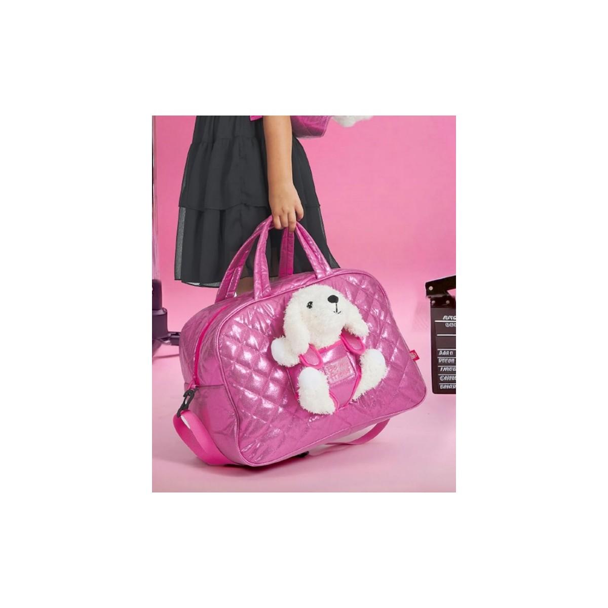 Borsa grande da viaggio fucsia con peluche didÌ dog perletti