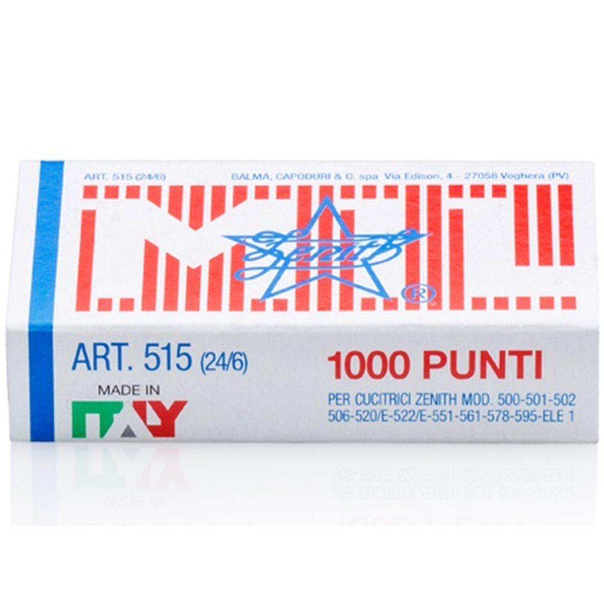 Punti metallici per pinzatrice 24/6 515 mil scatola 1000 pezzi zenith