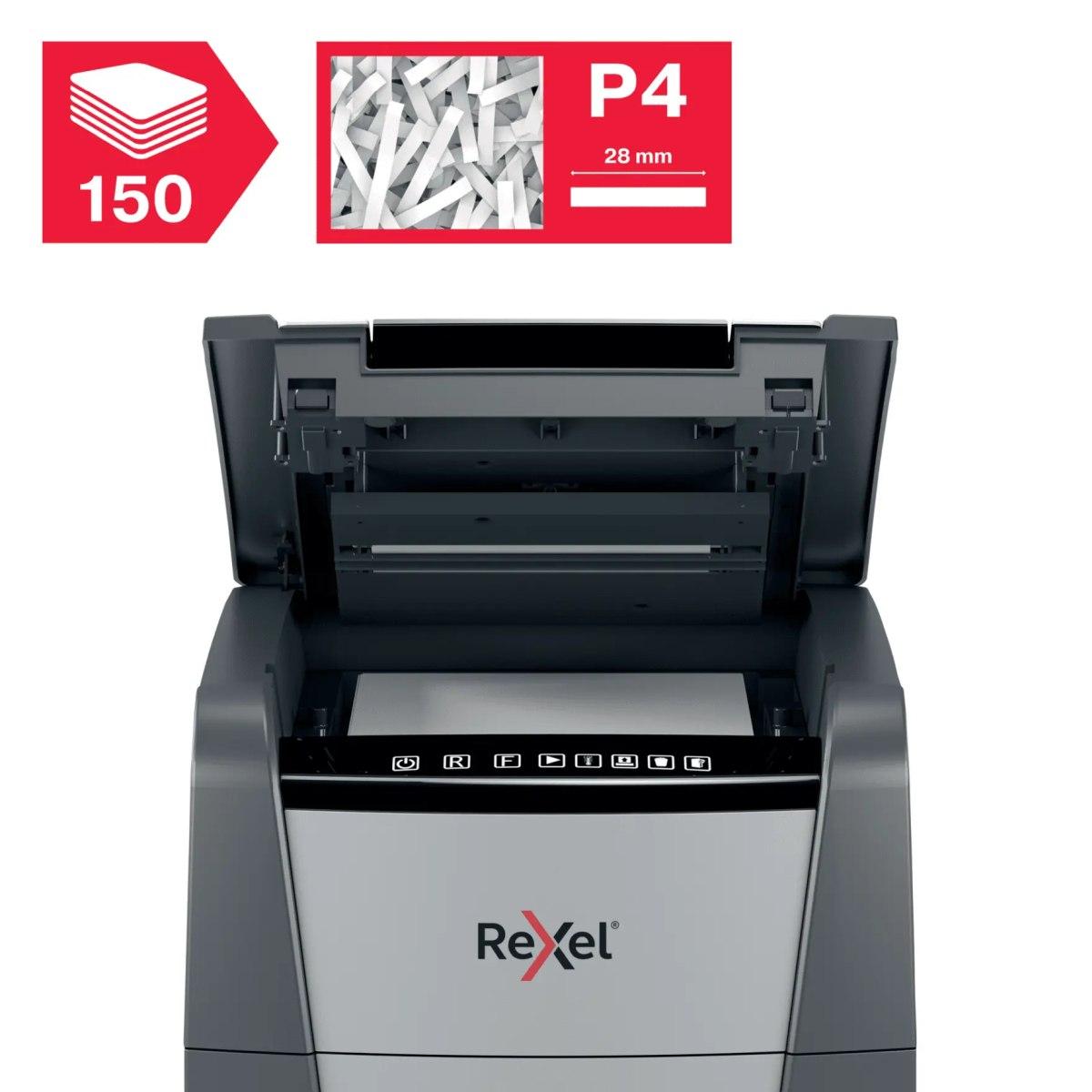 Rexel distruggidocumenti automatico optimum autofeed+ 150x con taglio a frammenti