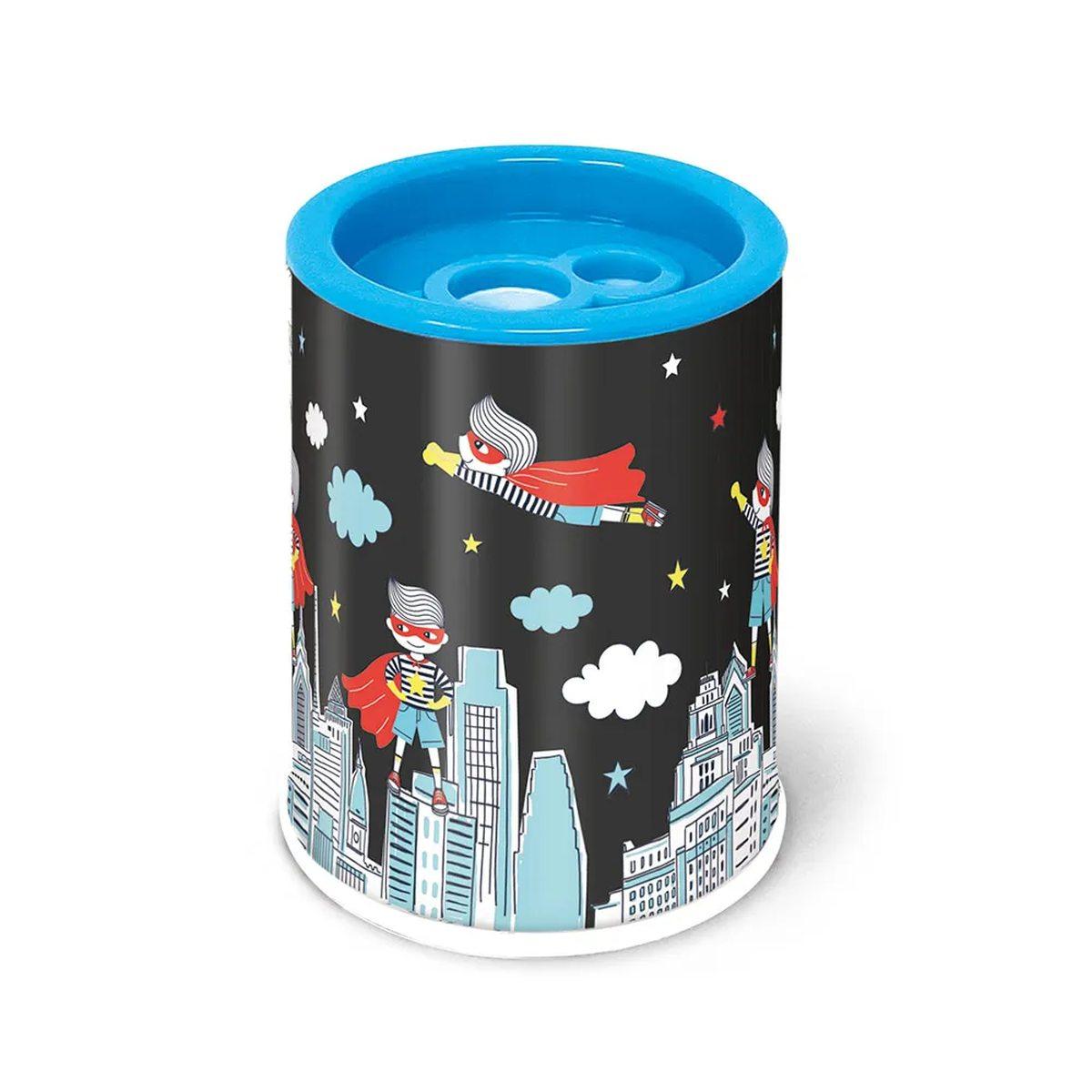 Temperamatite 2 fori con contenitore in latta