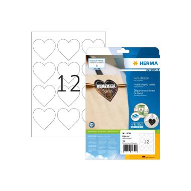 Etichette a forma di cuore premium - a4 - Ø 60 mm - bianche - permanente - 120 pz