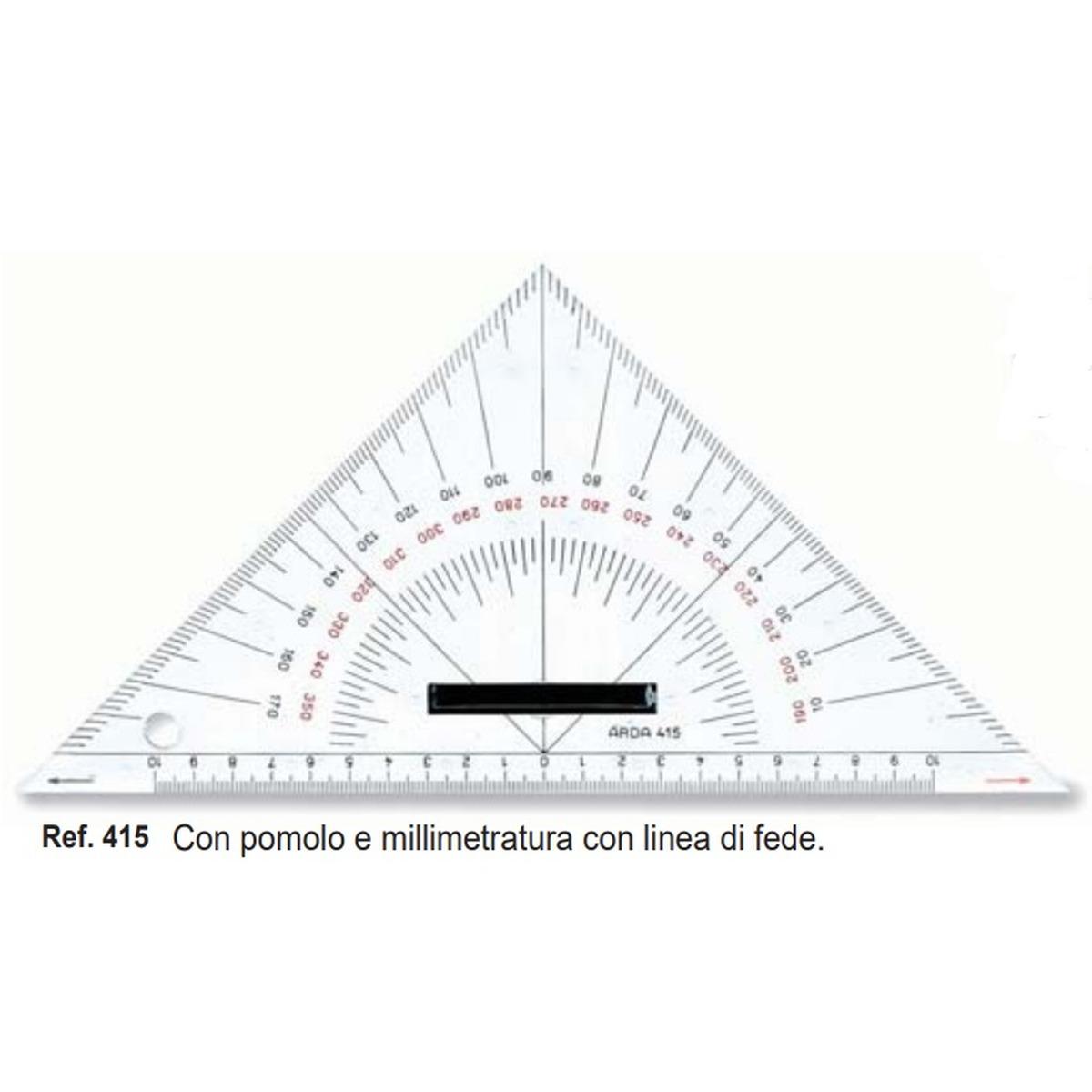 Squadra nautica 45 26 cm con pomolo e millimetratura con linea di fede